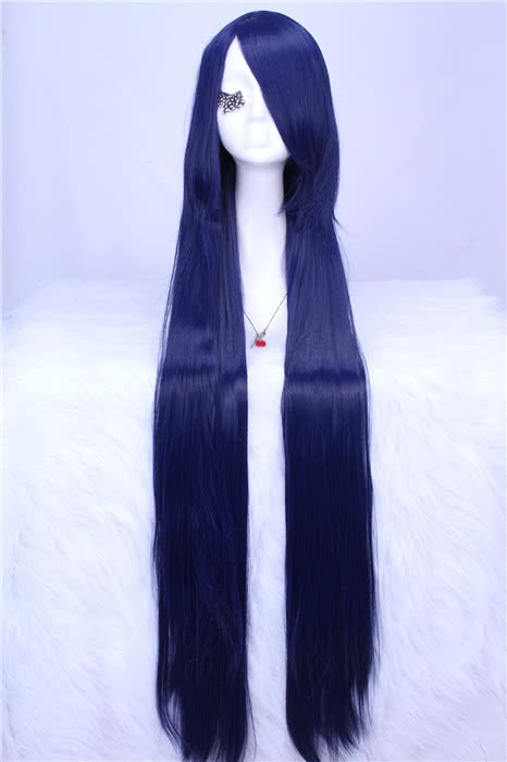 100cm long dark blue straight cosplay wig Japan anime girls hair - Product Wear